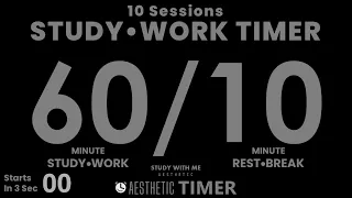 DARK Mode, Pomodoro 60/10 Study Timer, 10 Sets, 60 Minute Study Timer, Gentle Alarm, No Music