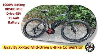 How to Build 30MPH e-Bike Gravity XRod 1000W Mid Drive BBSHD 48V 11.6Ah Electric Bicycle Conversion