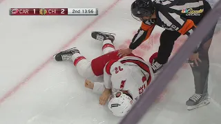 Brett Pesce Shaken Up After Crashing Into Boards