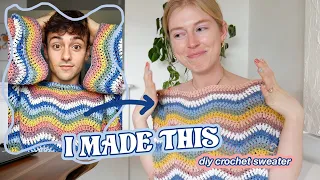 i made tom daley's wavy crochet sweater ✨ DIY rainbow ripple sweater