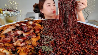ASMR I ate too much on this day 🐷 Black bean noodles, Malaxianguo, intestine, daechang MUKBANG