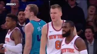 Knicks' Kristaps Porzingis Blocks Hornets' Cody Zeller 3 Times on Same Play