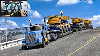 Transporting Tripple Low Bed Trailers - Road Train with Heavy Cranes - American Truck Simulator