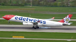 100+ movements in 80 mins. Zurich Airport Plane spotting in 4K. RARE Runway 28/32 ops