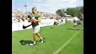 Packers QB Brett Favre imitating Broncos QB John Elway at NFL QB Challenge