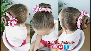 🎀Penteado Coque Rosquinha com Trança e Fita de Cetim | Easy Bun Hairstyle with Braid and Ribbons🎀