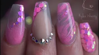 Pink And Grey Acrylic Nails, marble, ombré, extended nail bed.....all the usual nail shizzle!