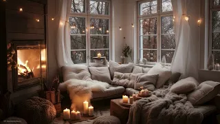 Ambiente Acolhedor de Inverno com Som de Lareira e Neve na Janela para relaxar