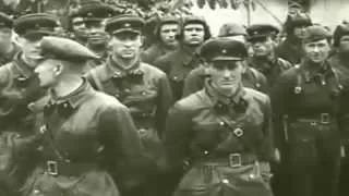 Joint Soviet-Nazi military parade in Poland. The history of Russian aggression.