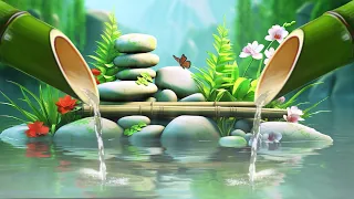 Relaxing Music Sleep, Piano Music for Heals, 🌿Bamboo Water Fountain🌿, Natural Sound, Water Sound🌿