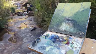 Plein Air Painting in the bush - Australian Billabong With My Mate