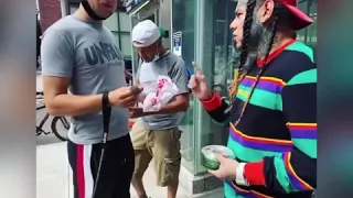 6IX9INE trying to hand out copies of cds of his new album tattletales to random people 2020