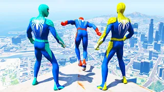 GTA 5 Rainbow Spiderman Jumping off Highest Buildings (Euphoria Physics/Ragdolls) #25