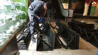 Escalator steps rollers changing.