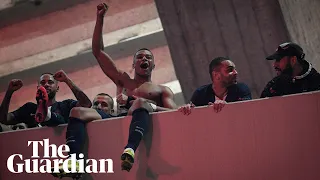 PSG players celebrate with fans after Champions League win over Borussia Dortmund