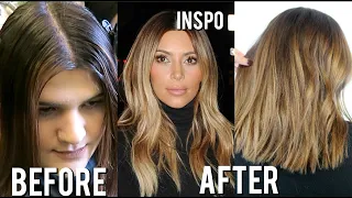 HOW TO FOILAYAGE ON DARK HAIR | KIM KARDASHIAN HONEY BLONDE HAIR TRANSFORMATION