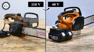 Cord to Cordless Chainsaw Conversion from 110V to 40V by Rewinding