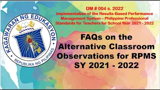 Frequently Asked Questions on the Classroom Observations for RPMS 2021-2022 | #RPMS #TeacherRacky