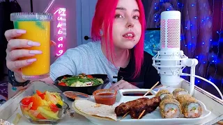 Люля кебаб,роллы,карбонара 4 сыра мукбанг/еда на камеру/mukbang