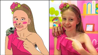 Nastya Play Pink Vs Black Challenge With Wednesday Drawing Meme | Like Nastya meme