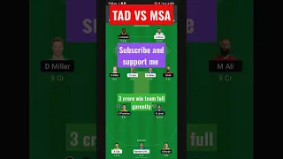 TAD vs MSA Dream11 Prediction, TAD vs MSA Dream11 Team, TAD vs MSA, TAD vs MSA Dream11 #shorts #ipl