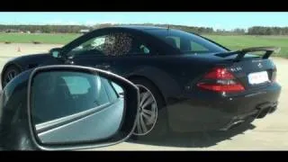 Mercedes SL65 AMG Black Series vs Nissan GTR 485 HP x 2 races (Both stock)