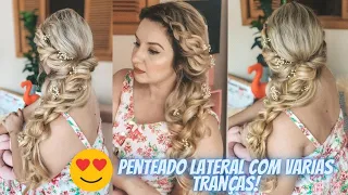 Penteado lateral muito fácil usando tranças por Priscila Barbosa