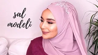 Tek parça şal ile duvaklı şal bağlama modeli  Hijab style with one hijab