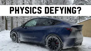 This proves TESLA is unstoppable in DEEP SNOW on all season tires.
