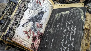 Chunky Gothic Halloween-esque Junk Journal Flip Through, Victorian Edgar Allan Poe Raven Haunted Hou