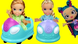 BUMPER Cars! Elsa & Anna toddlers in Shopkins World ! Shopkins turn into Stones ! Dream come true