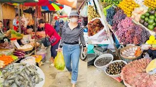 Plenty of Fresh Meats, Vegetables, Fruits, Seafood | Cambodian Food Walking Market Tour  Local