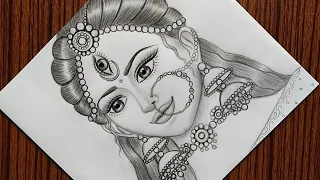 How to draw maa durga face pencil sketch for beginners | Navaratri special maa durga drawing
