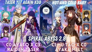 C0 Ayato x C3 Raiden Taser & C1 Hu Tao x C0 Ayaka Melt | Spiral Abyss 2.8 Floor 12 - 9⭐