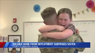 Soldier surprises little sister at school