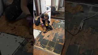 So satisfying to remove this tar paper from these 115 year old floors! #shorts #diy #airbnb