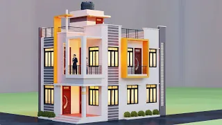 चार कमरे के साथ दो मंजिल का शानदार मकान ,3D 20x32 Corner House Design