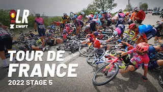 Unfortunate Peloton Mass Crash | Tour de France Femmes avec Zwift Stage 5 2022