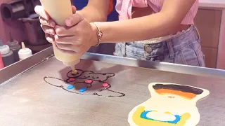 Talented Freehand Cartoon Pancake Artist - Street Food Thailand