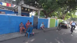 walking beautiful colorful city life (roche bois). nice people mauritius POV