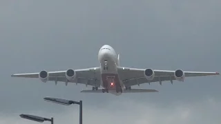 GO AROUND!!! Emirates A380 last minute Go Around at AMS during storm!