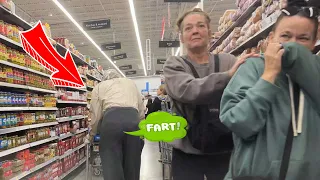 The Look Of Terror!! Fat Old Man Farts on People Of Walmart!!