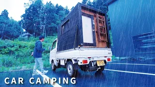 [Rain car camping] Solo camp overlooking the sea in the mountains ｜ DIY light truck camper ｜ 110