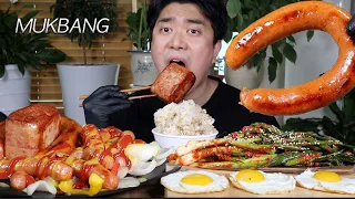 SUB) ASMR MUKBANG Sausage Special! Kielbasa Sausage & Spam & Green Onion Kimchi EATING SHOW