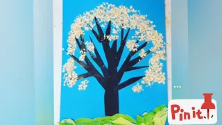 Аппликация-коллаж на тему весна. Цветущее дерево. Blossom tree. Kids crafts turorial.