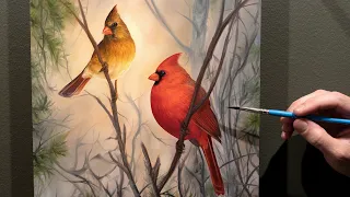 Oil Painting "The Perfect Pair" - Northern Cardinals, Bird Art