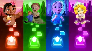 Baby Moana Vs Baby Anna Vs Baby Elsa Vs Baby Rapunzel | Tiles Hop EDM Rush | Disney Princess Songs |