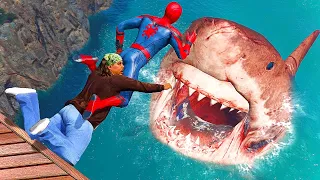 GTA 5 Epic Ragdolls | MEGALODON vs SPIDERMAN Jumps/Fails ep.86 (Funny Moments)