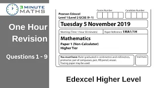 Revise Edexcel Maths Higher November 2019 Q1-9 Paper 1