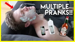 MULTIPLE WAKE UP PRANKS ON ROOMMATE (ruthless) | Colby Brock